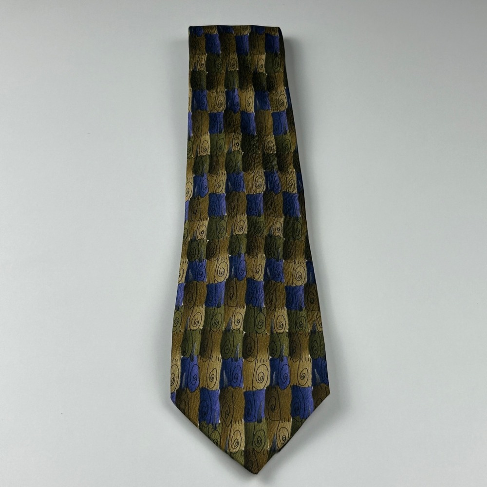 Vintage 2005 J. Garcia Beige Blue Abstract Swirl 100% Silk Tie China